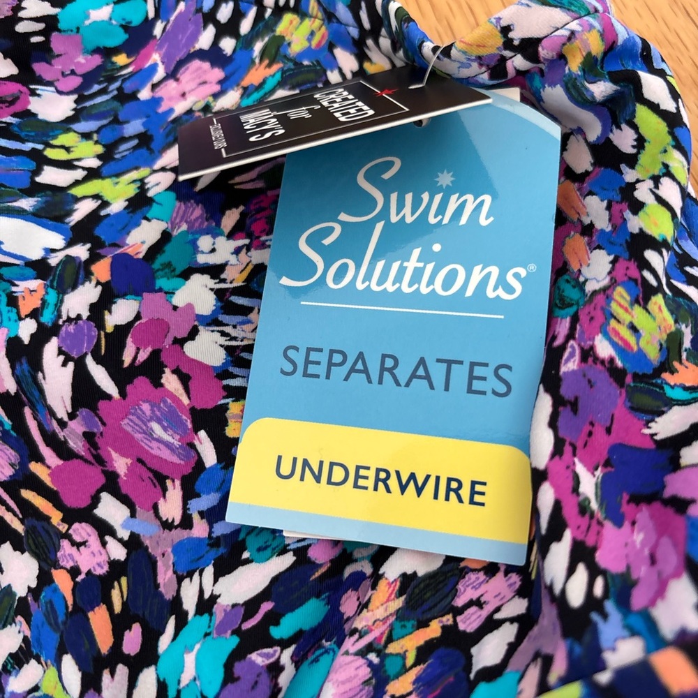 Swim Solutions Women's Multicolor Floral Swim Top - Blue, Purple, Pink - Picture 3 of 4